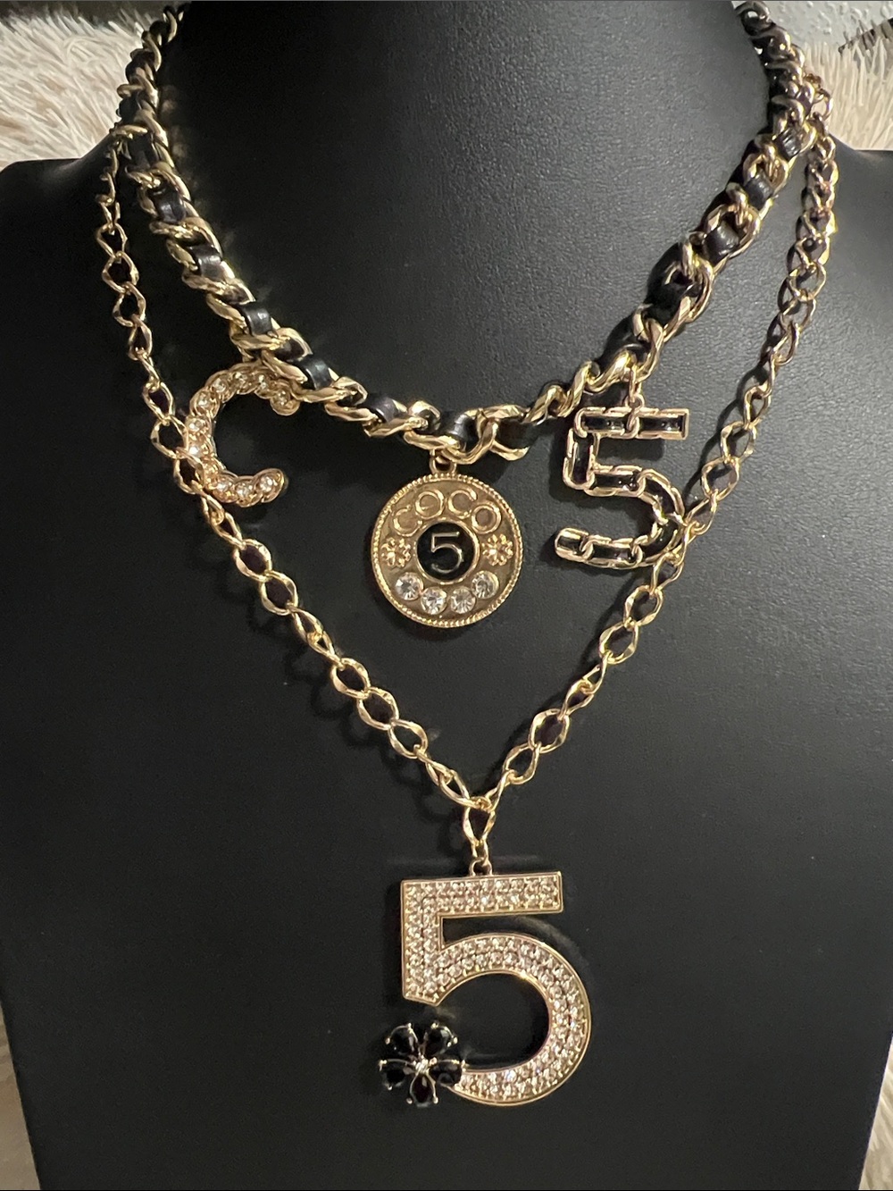 Gold-tone Layered '5' Pendant Necklace - Designer-Inspired